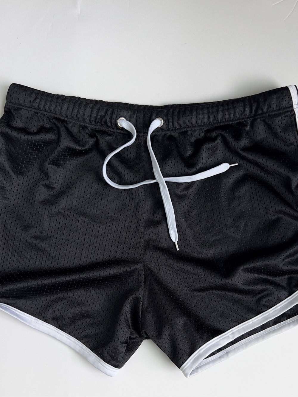 Men's Black Athletic Mesh Shorts with White Trim
